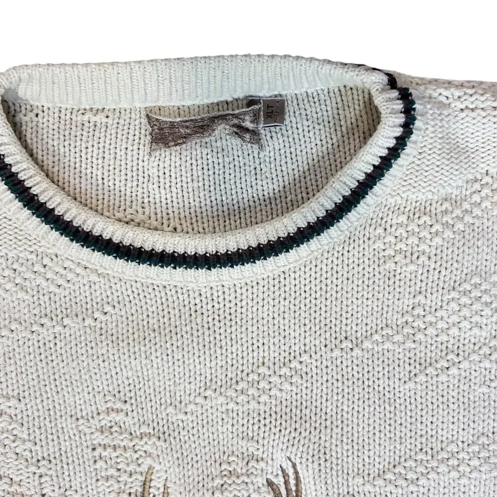 Vtg Shenandoah Sweater Chunky Buck Deer Embroidery Hunting Outdoor XLT 90's USA
